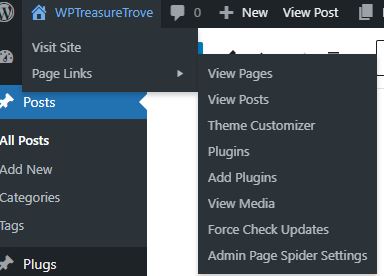 Admin Page Spider Pro offers quick links to the WP dashboard from the frontend